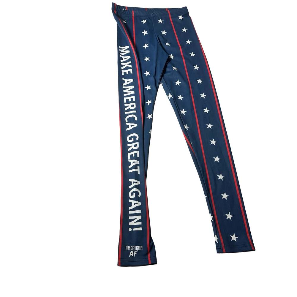 American AF Make America Great Again MAGA Patriotic Stars & Stripes Leggings L